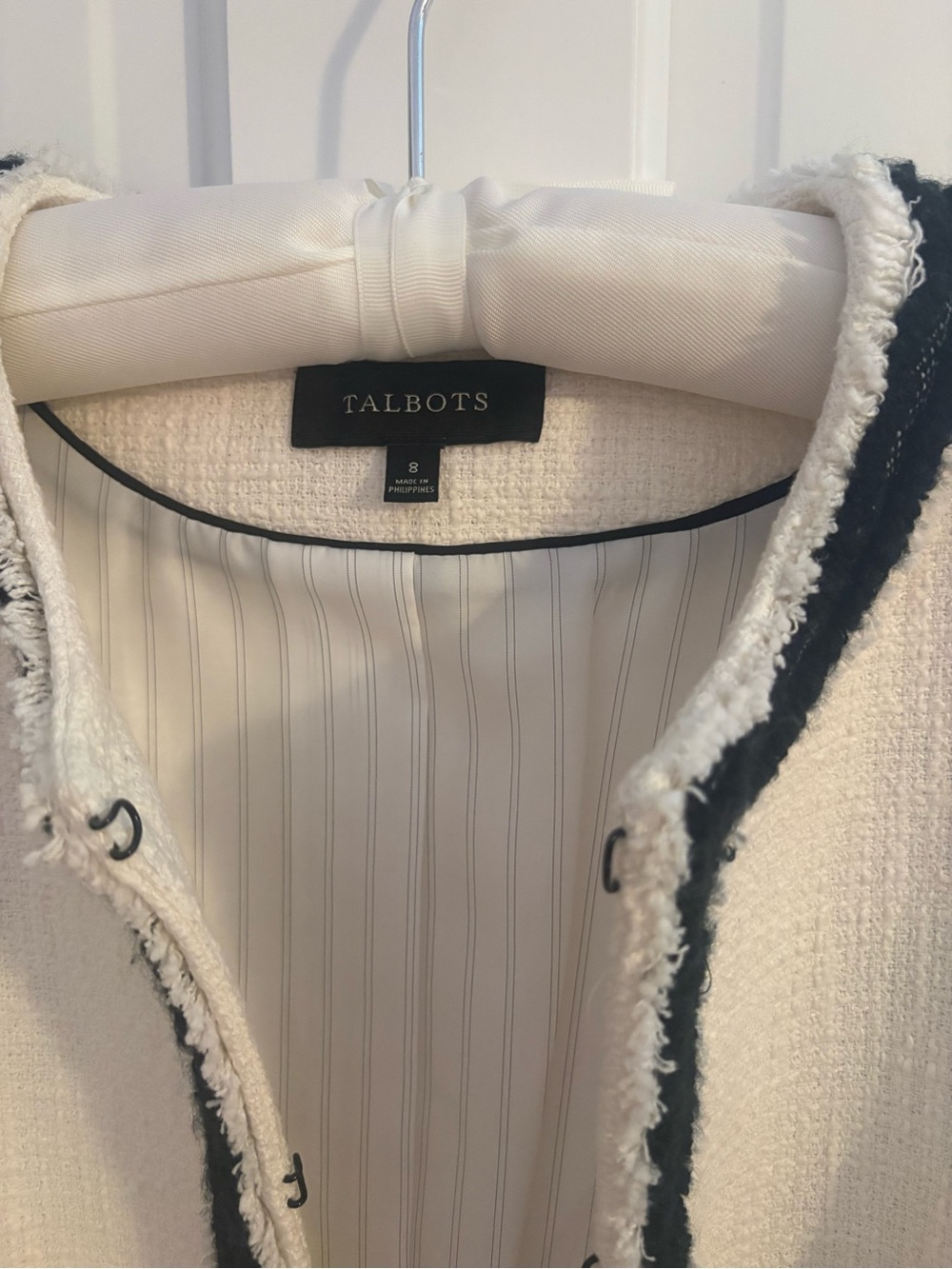 Talbots Cream Tweed Jacket with Black Trim Accents - Picture 4 of 4